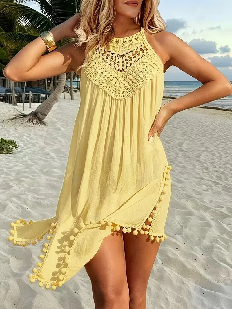 Shiena | Vestido Elegante de Crochet con Escote Halter