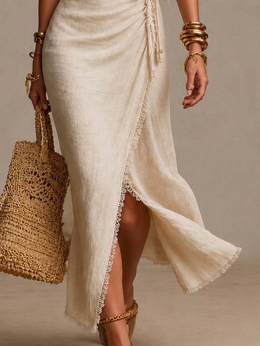 Szarlota | Vestido Largo Cruzado de Lino + Bolso de Regalo