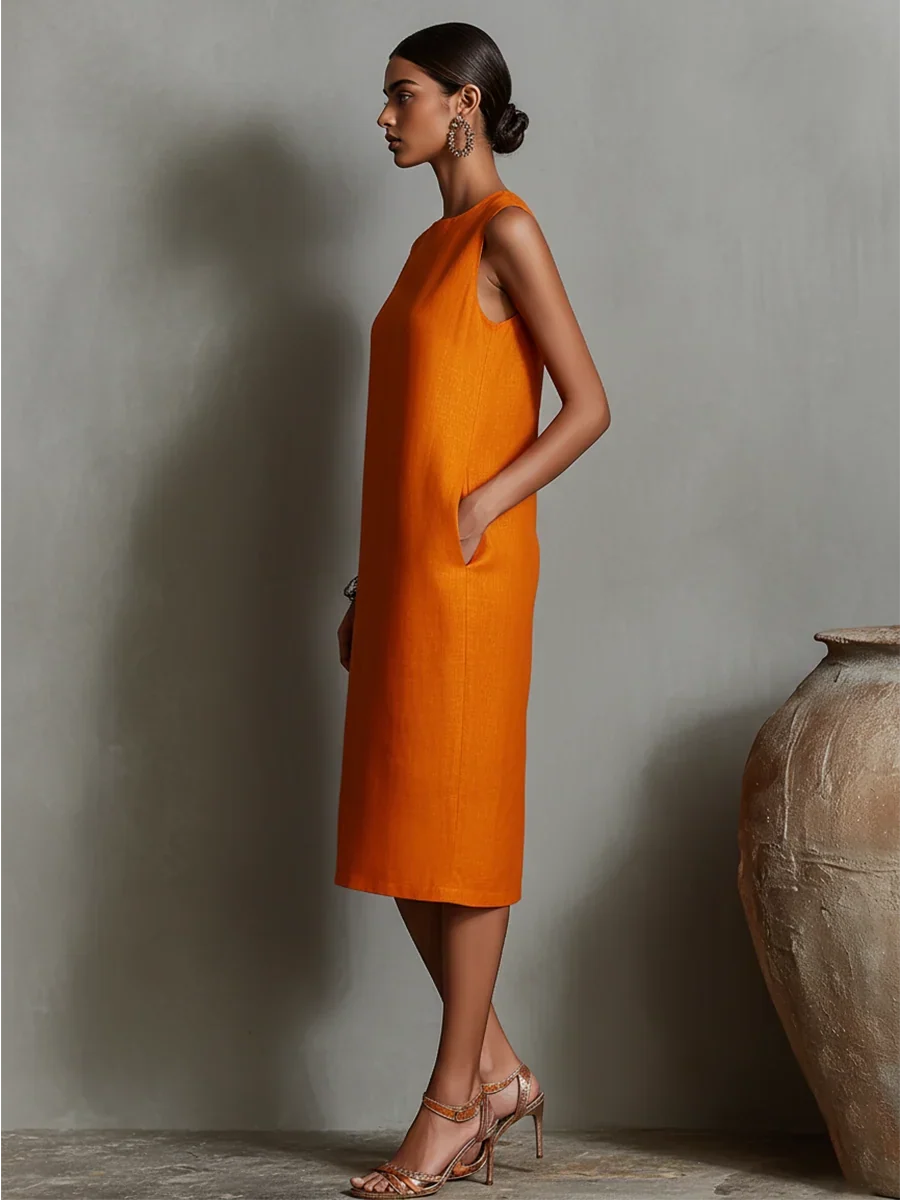 Katalina | Vestido Recto de Lino con Bolsillos