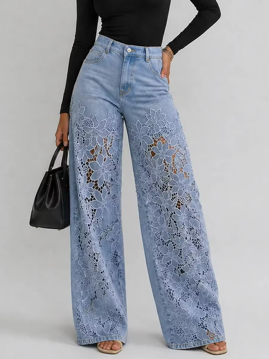 Loure | Vaqueros de Pernera Ancha con Encaje y Aberturas + Bolso de Regalo