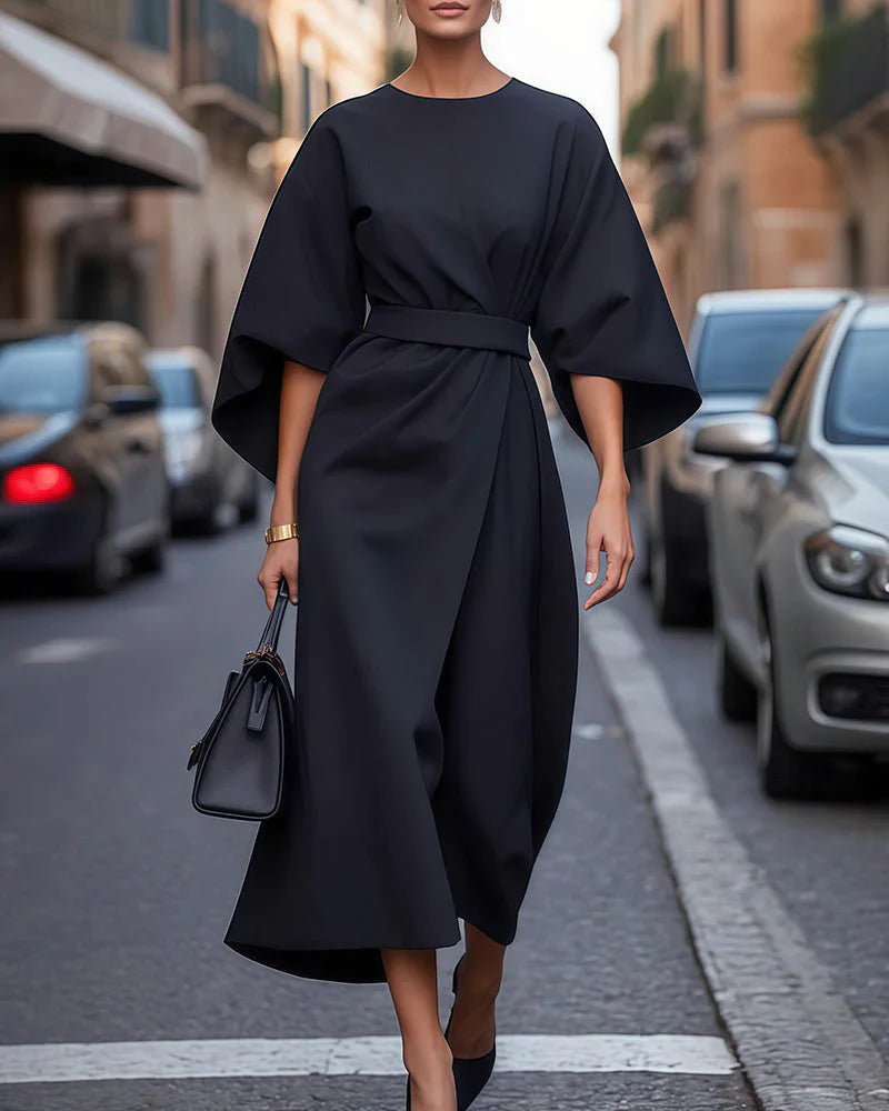 Celeste™ Vestido Elegante con Mangas Lanternas y Cinturón