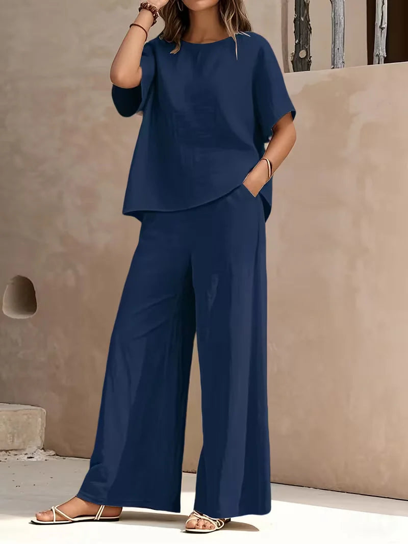 Josy | Conjunto de Camiseta de Manga Corta y Pantalón de Pernera Ancha