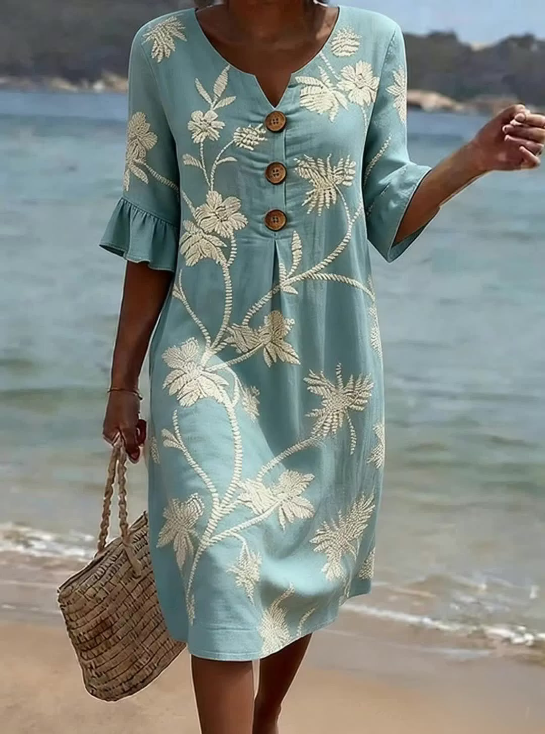 Fiorella | Vestido Floral de Algodón y Lino + Bolso de Regalo