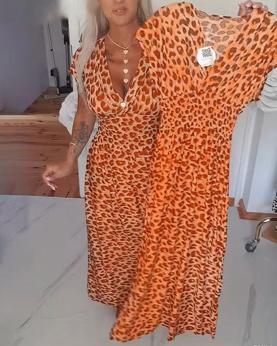 Liona | Vestido Elegante con Estampado de Leopardo y Escote en V