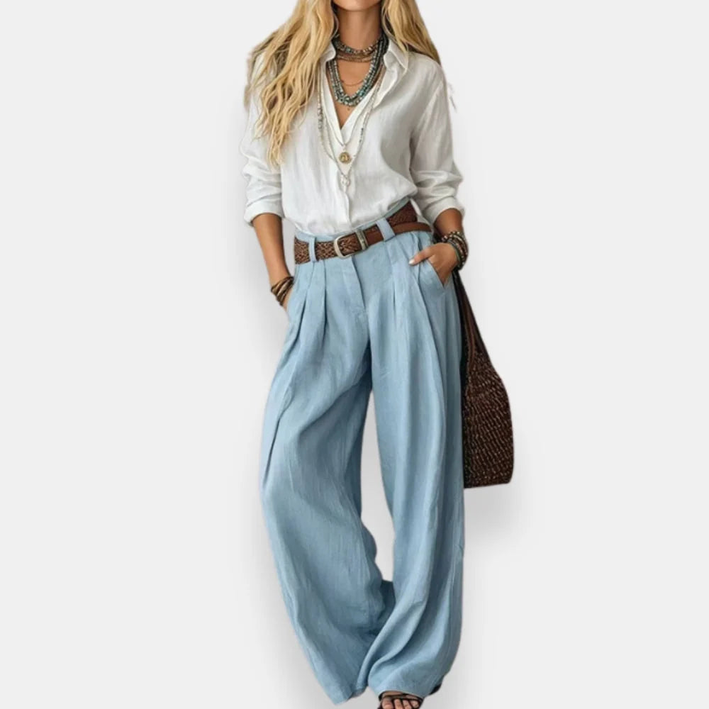Ofelya | Conjunto Elegante con Blusa y Pantalón de Pernera Ancha