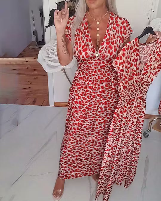 Liona | Vestido Elegante con Estampado de Leopardo y Escote en V
