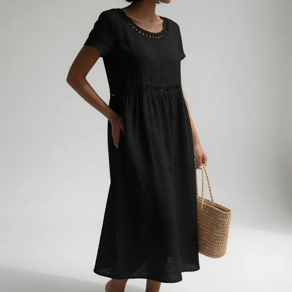 Carolina | Vestido Midi de Lino con Detalle Bordado