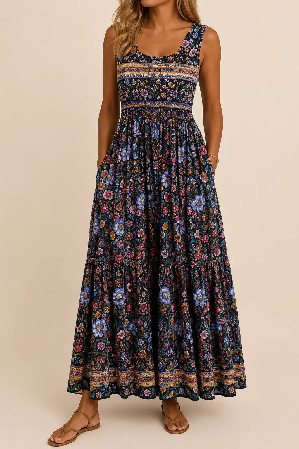 Raqual | Vestido Largo Floral con Bolsillos