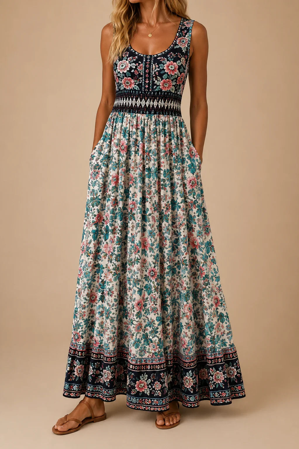 Raqual | Vestido Largo Floral con Bolsillos
