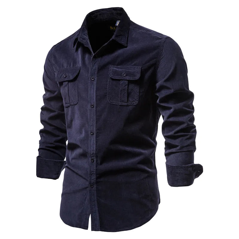 Ramiro - Camisa Casual de Manga Larga en Pana de Algodón