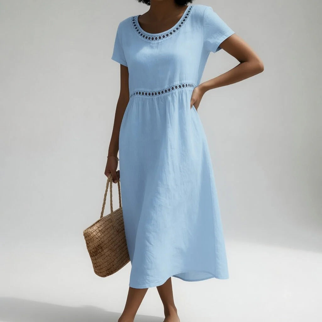 Carolina | Vestido Midi de Lino con Detalle Bordado