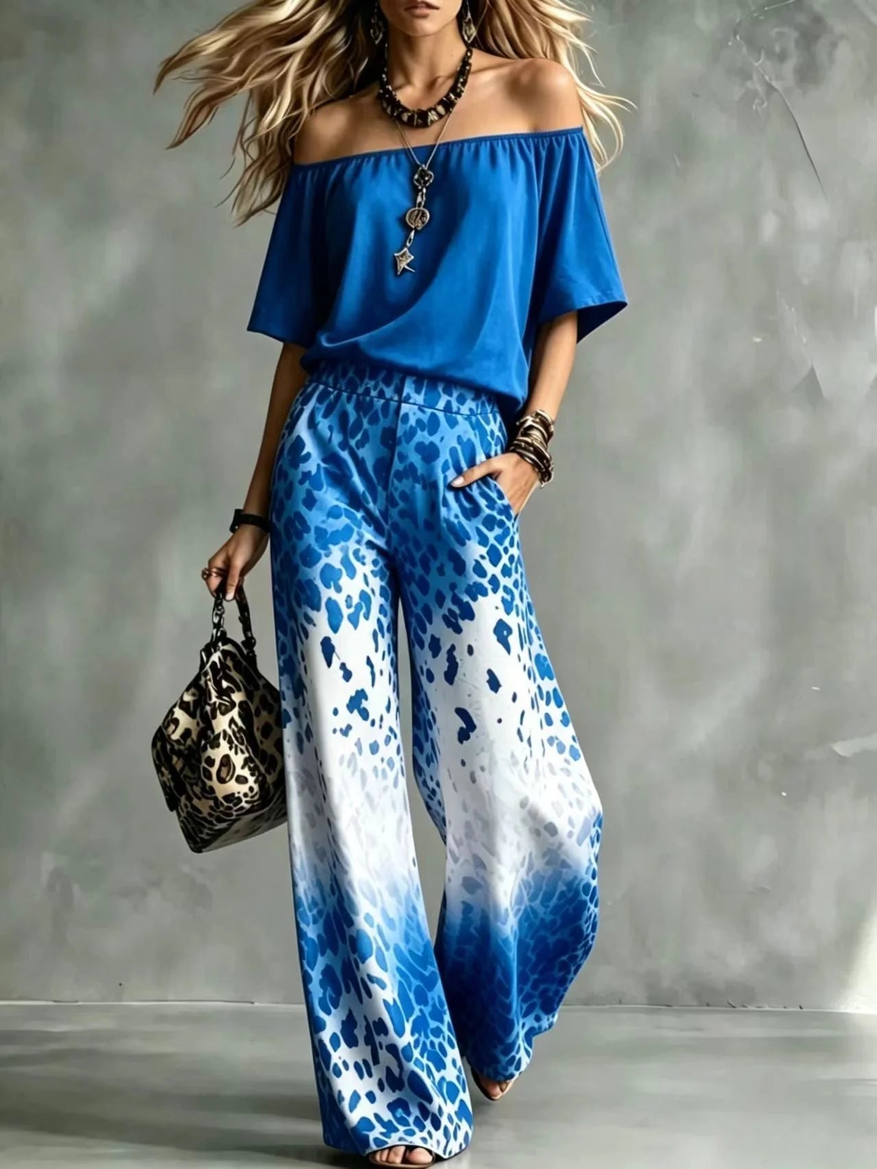 Rineia | Conjunto Elegante con Estampado Animal y Pernera Ancha