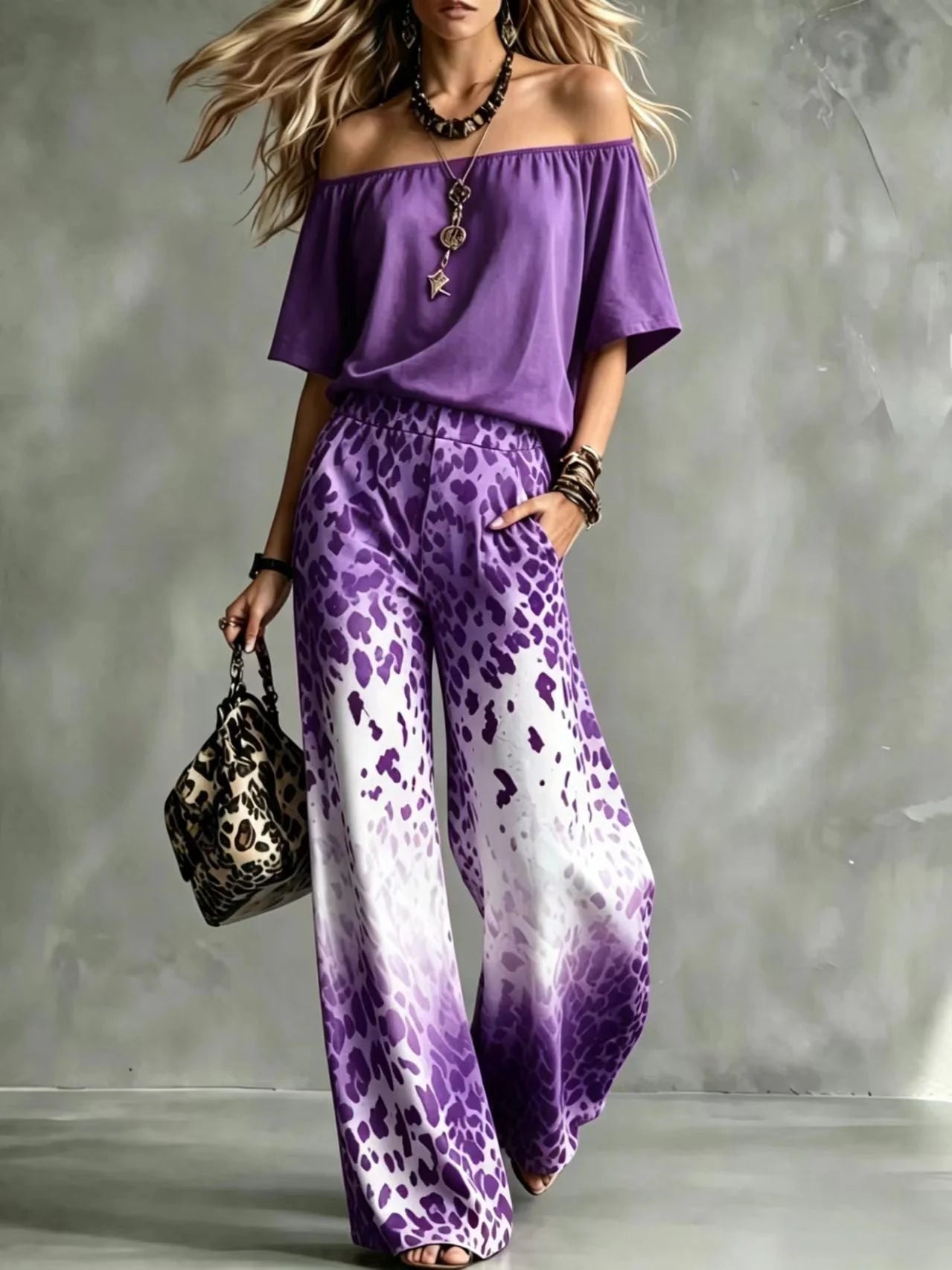 Rineia | Conjunto Elegante con Estampado Animal y Pernera Ancha