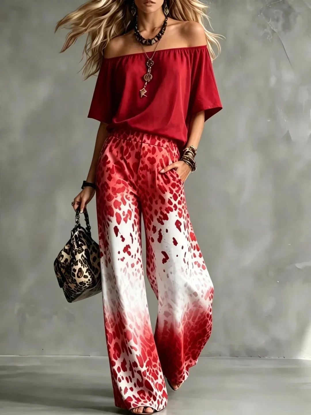 Rineia | Conjunto Elegante con Estampado Animal y Pernera Ancha
