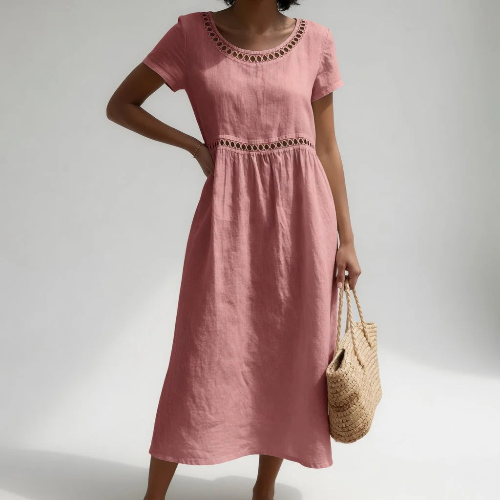 Carolina | Vestido Midi de Lino con Detalle Bordado