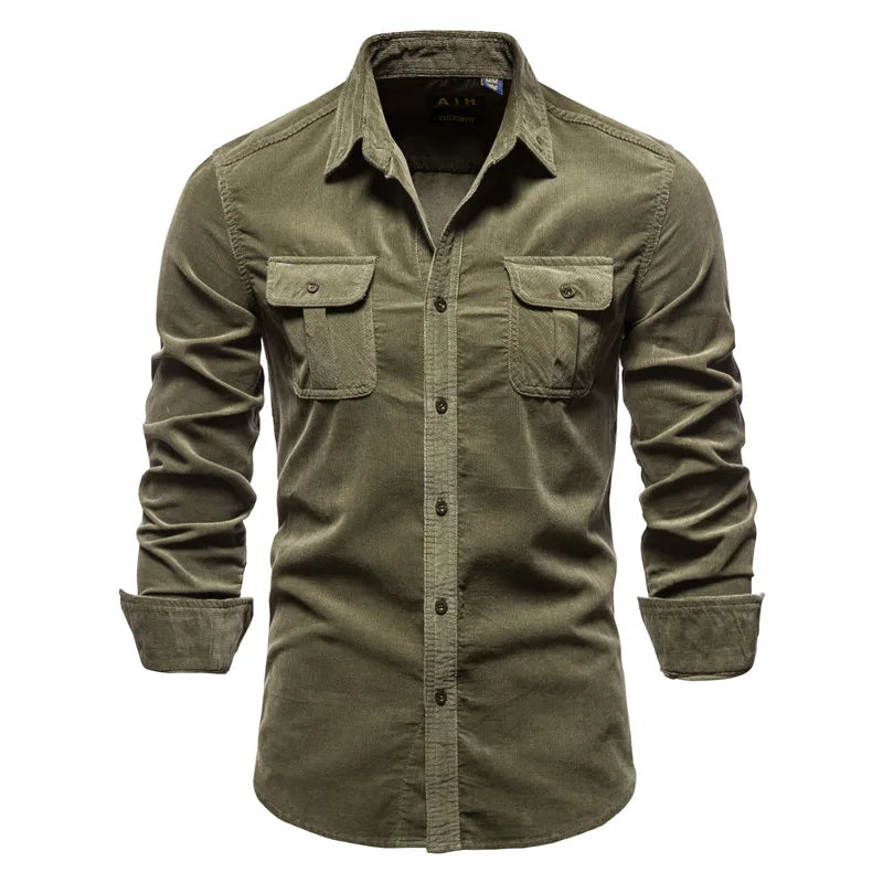 Ramiro - Camisa Casual de Manga Larga en Pana de Algodón