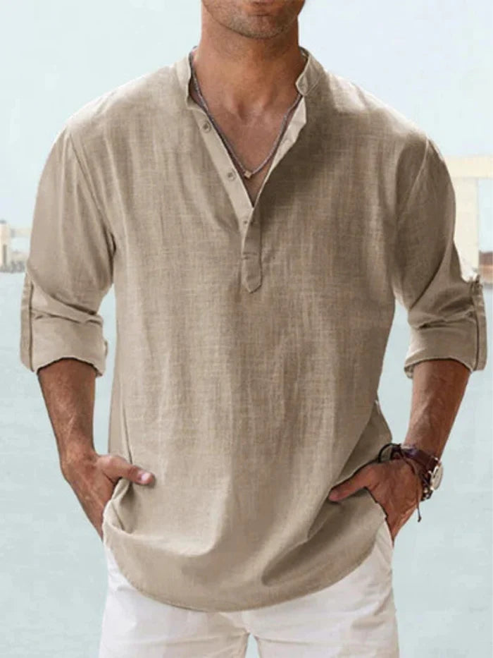 Joshua | Camisa de manga larga de algodón-lino