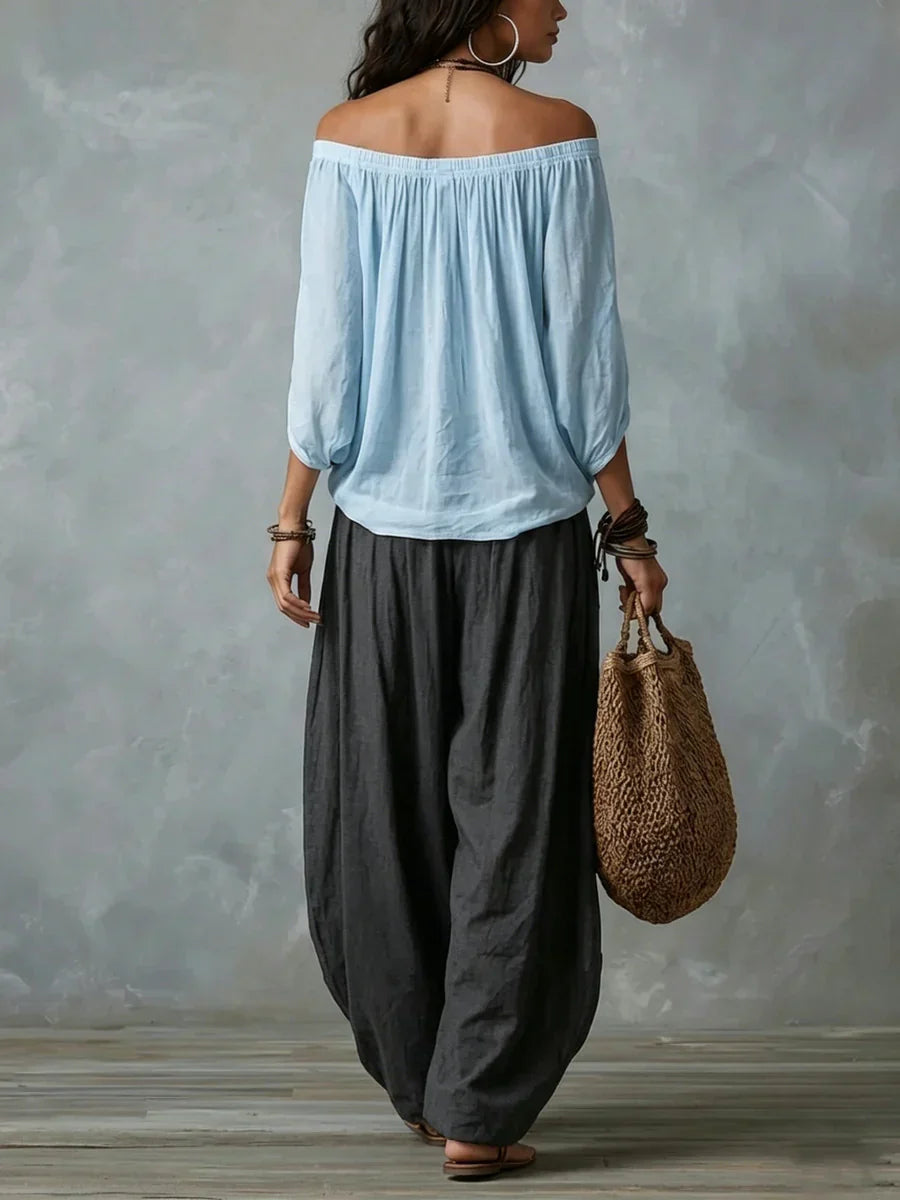 Aurara | Conjunto con Top Asimétrico y Pantalones Palazzo