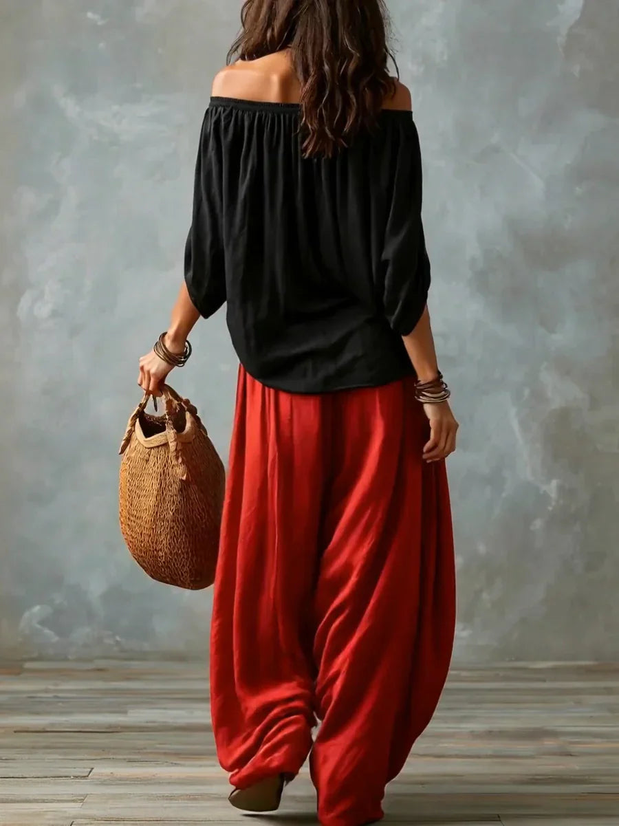 Aurara | Conjunto con Top Asimétrico y Pantalones Palazzo