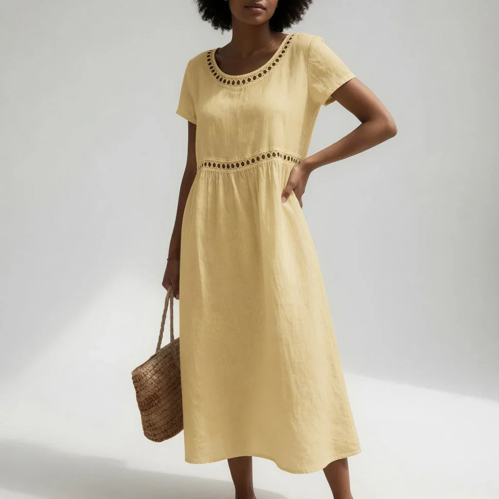 Carolina | Vestido Midi de Lino con Detalle Bordado