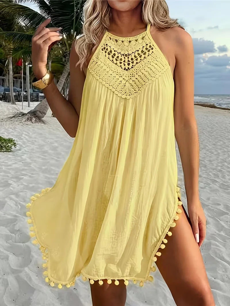 Shiena | Vestido Elegante de Crochet con Escote Halter