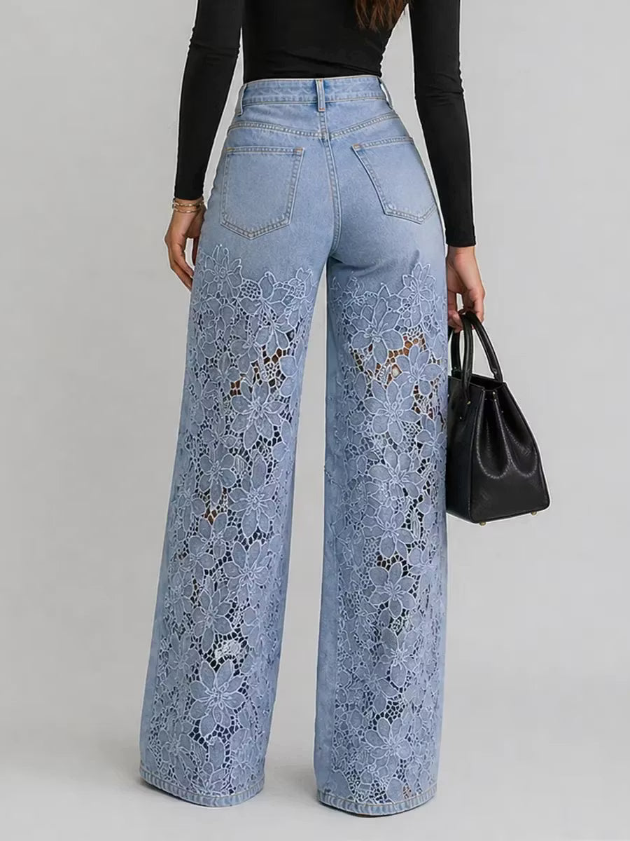 Loure | Vaqueros de Pernera Ancha con Encaje y Aberturas + Bolso de Regalo