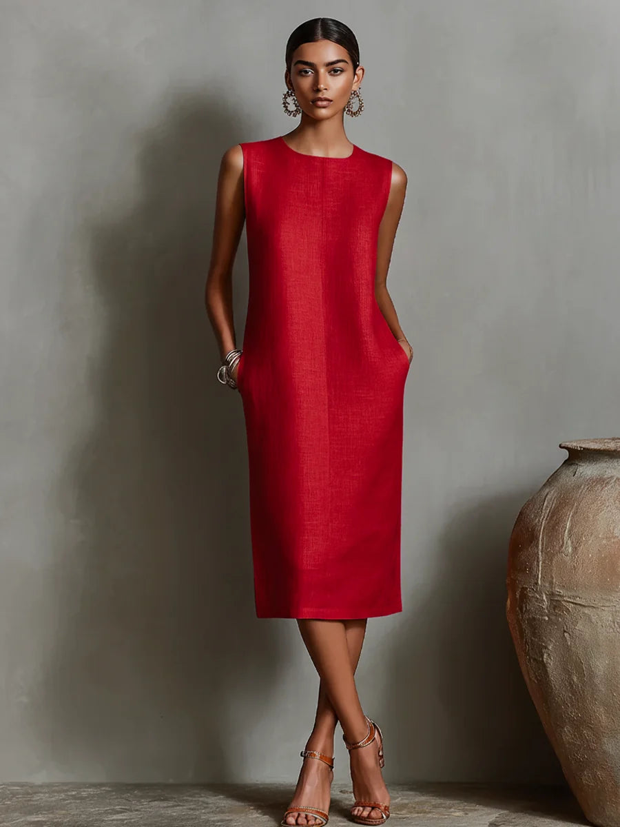 Katalina | Vestido Recto de Lino con Bolsillos