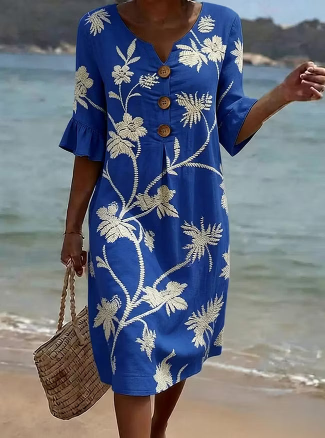 Fiorella | Vestido Floral de Algodón y Lino