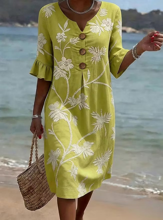 Fiorella | Vestido Floral de Algodón y Lino