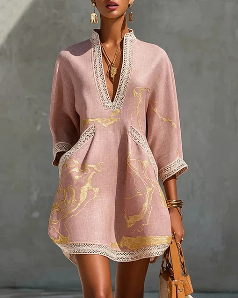 Sacce | Vestido Elegante de Cuello Alto con Mangas Semitransparentes