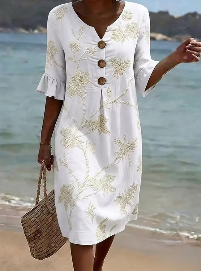 Fiorella | Vestido Floral de Algodón y Lino