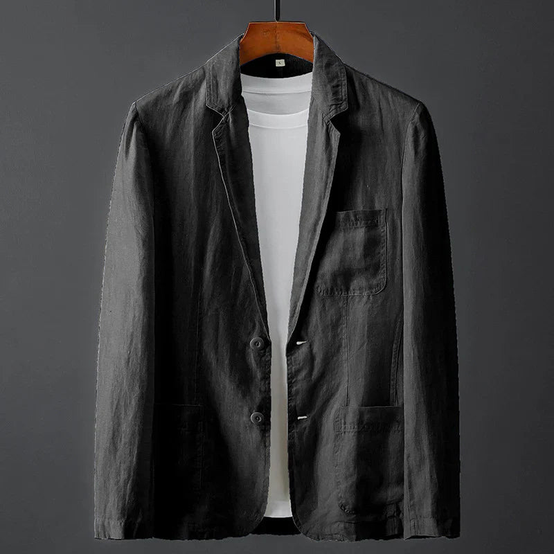 Marino - Blazer Ligero de Algodón y Lino para Hombre