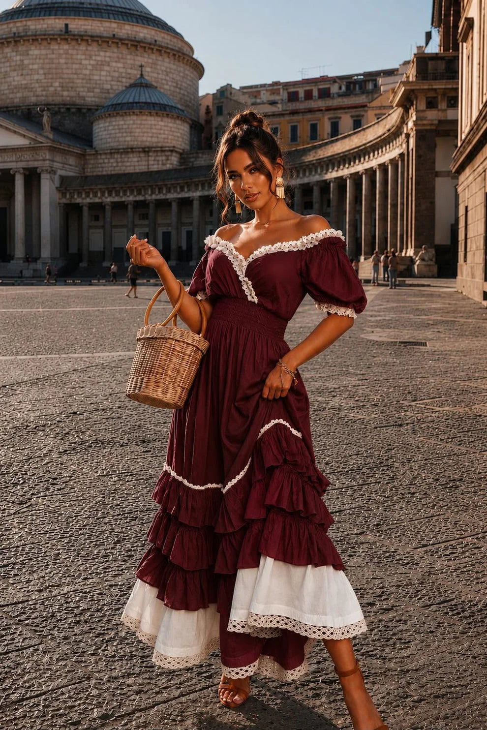 Aisha | Vestido Largo con Hombros Descubiertos Volantes + Bolso de Regalo