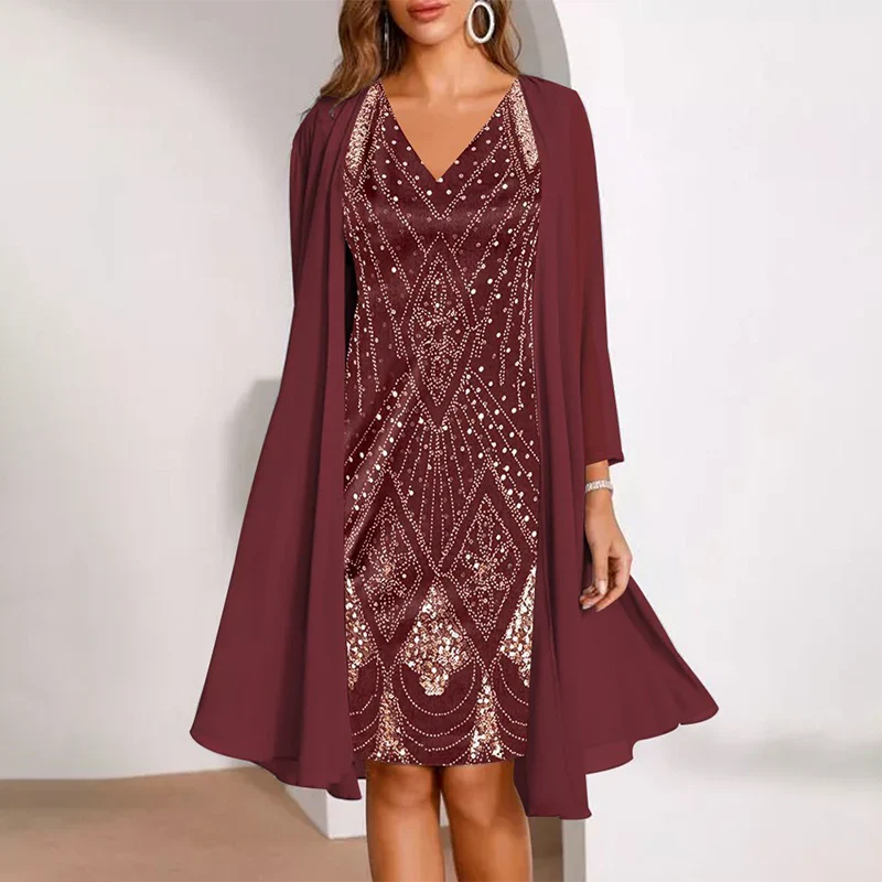 Kamla | Vestido Elegante con Lentejuelas y Capa Ligera