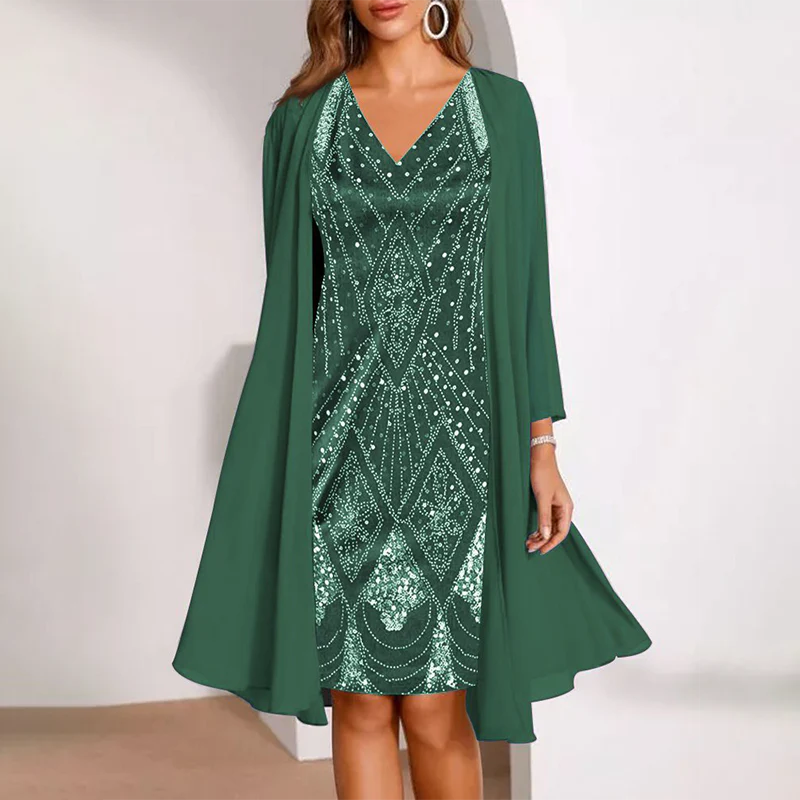 Kamla | Vestido Elegante con Lentejuelas y Capa Ligera