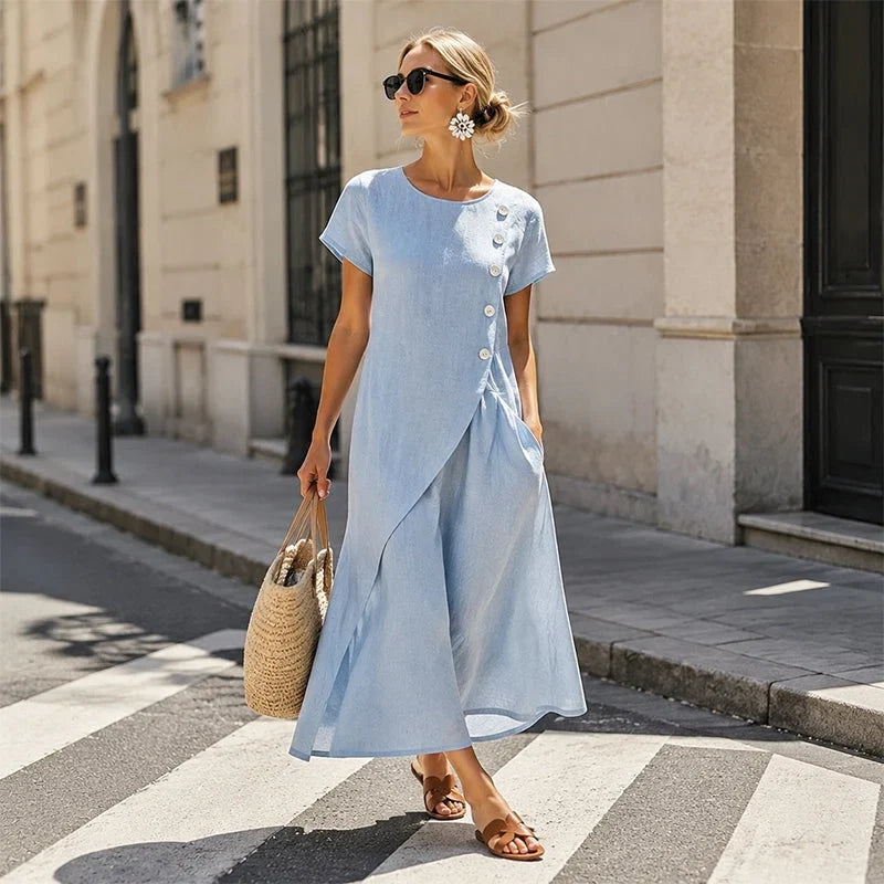 Alia | Vestido Asimétrico Elegante con Cuello Redondo
