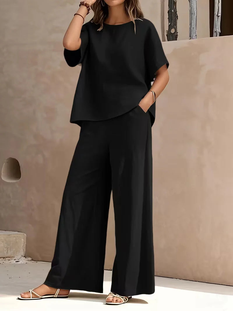 Josy | Conjunto de Camiseta de Manga Corta y Pantalón de Pernera Ancha