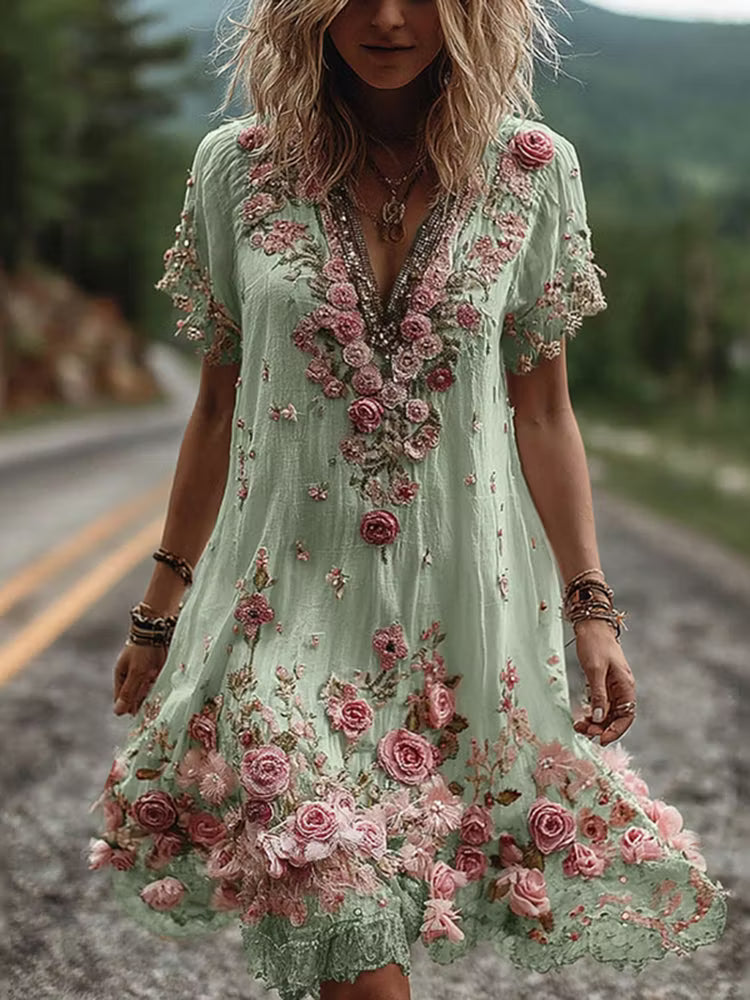 Lisa | Vestido Vintage con Bordado Floral