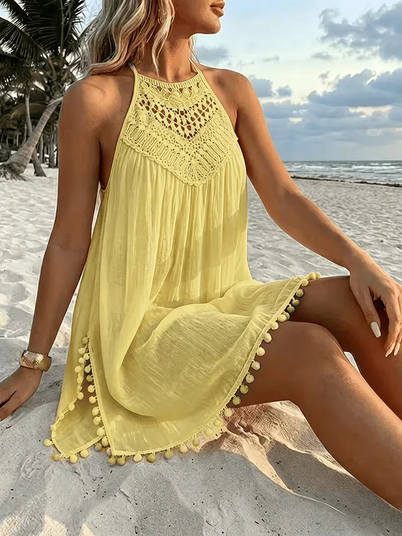 Shiena | Vestido Elegante de Crochet con Escote Halter