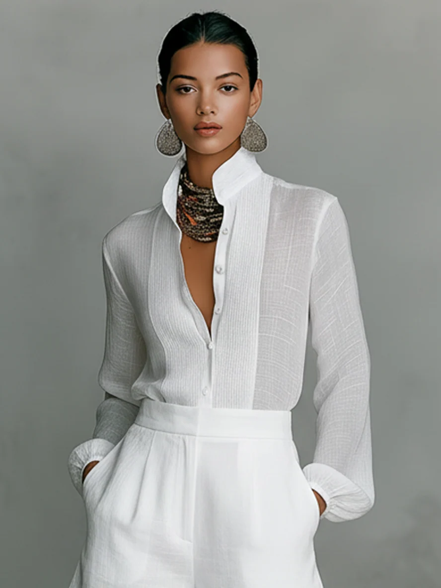 Rena | Conjunto de Camisa con Cuello Mao y Pantalón Corto