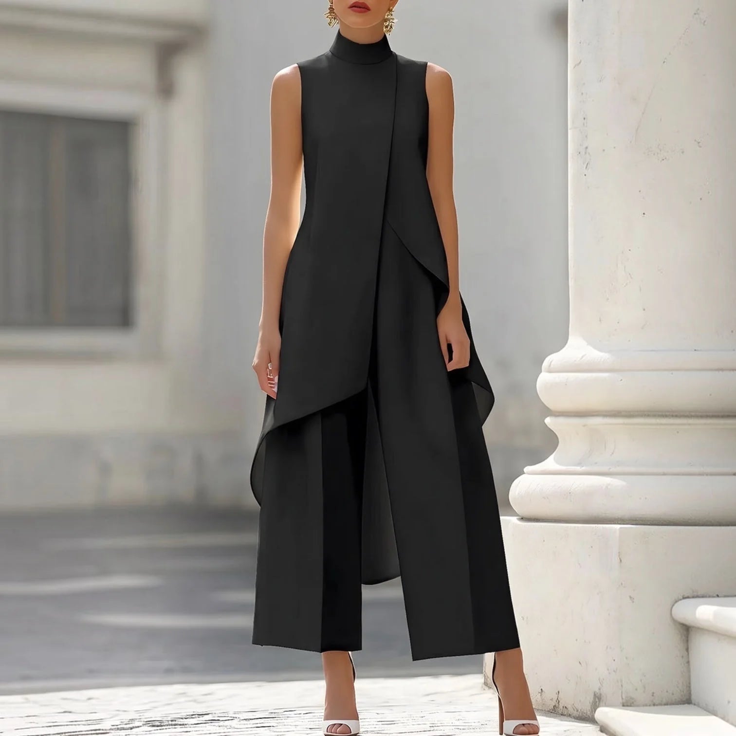 Maryam | Conjunto Elegante con Top Asimétrico y Pantalón Palazzo