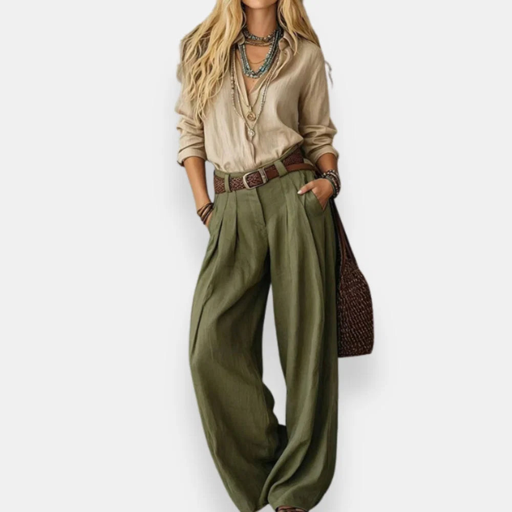 Ofelya | Conjunto Elegante con Blusa y Pantalón de Pernera Ancha
