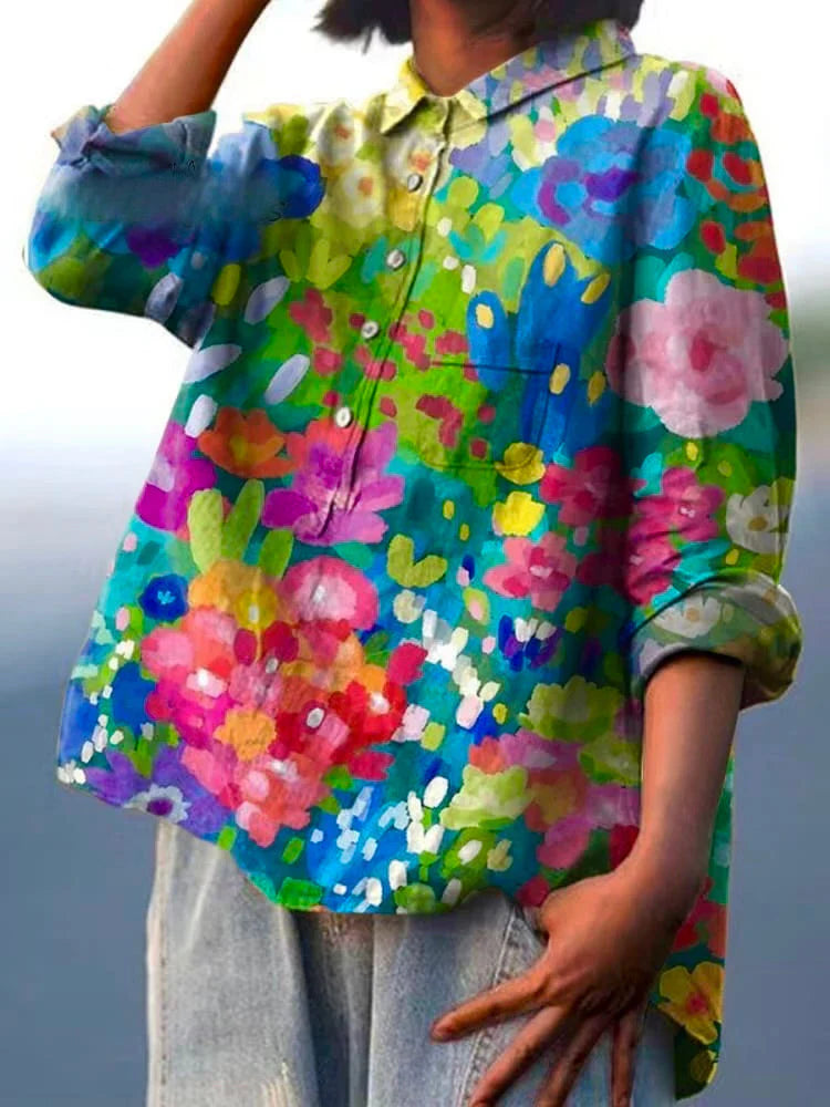 Sylvie | Camisa Vintage Floral Algodón-Lino