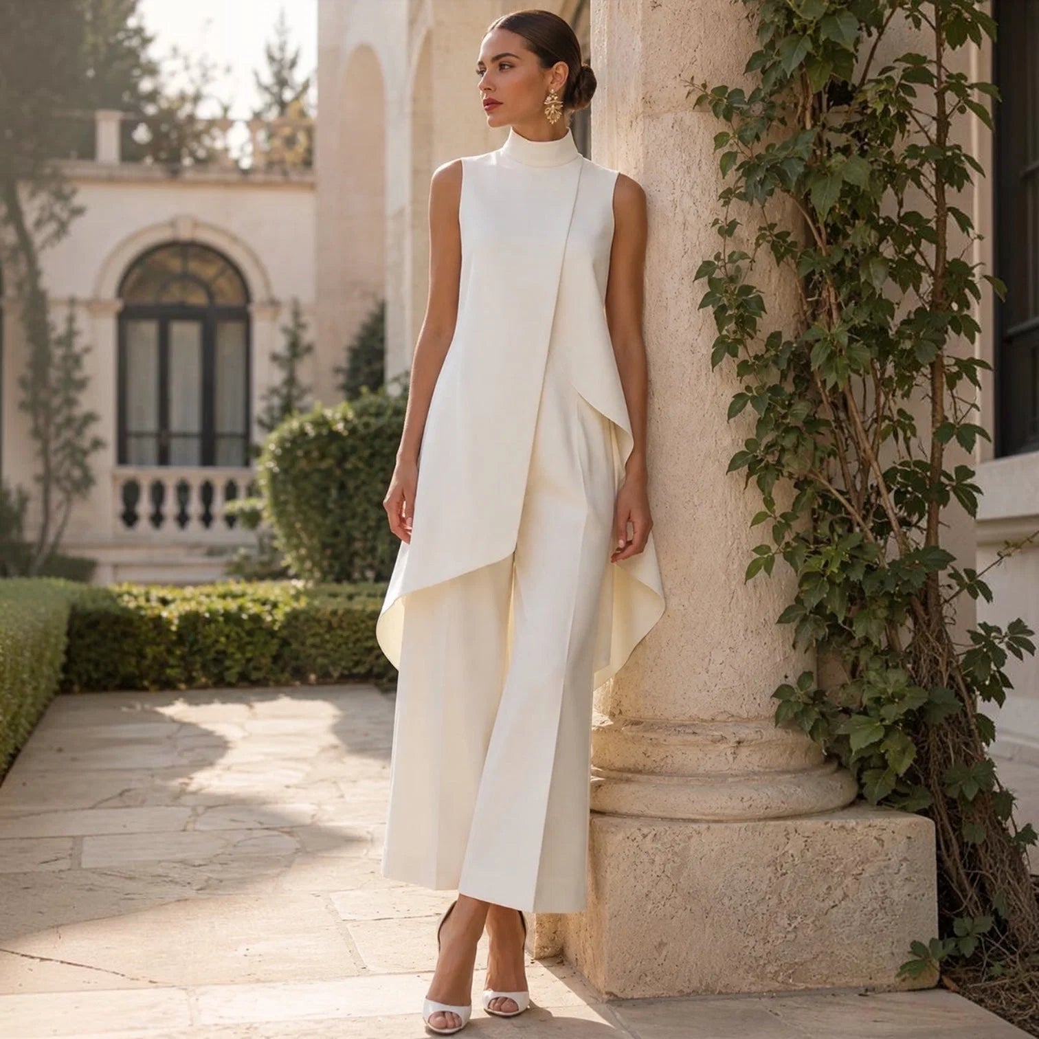 Maryam | Conjunto Elegante con Top Asimétrico y Pantalón Palazzo