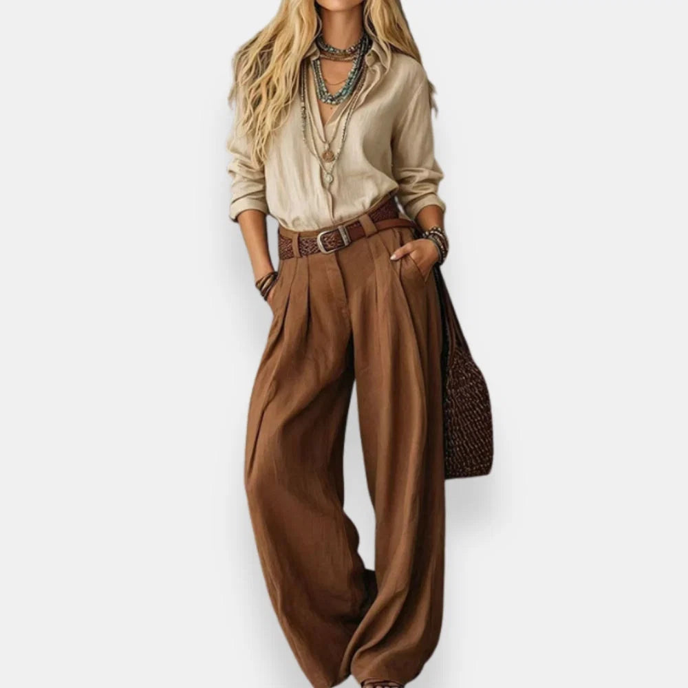 Ofelya | Conjunto Elegante con Blusa y Pantalón de Pernera Ancha