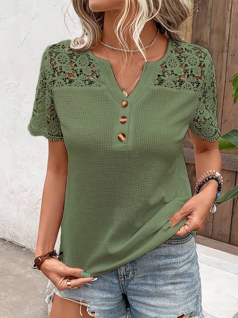 Nisa | Camiseta Elegante de Manga Corta con Detalle de Encaje