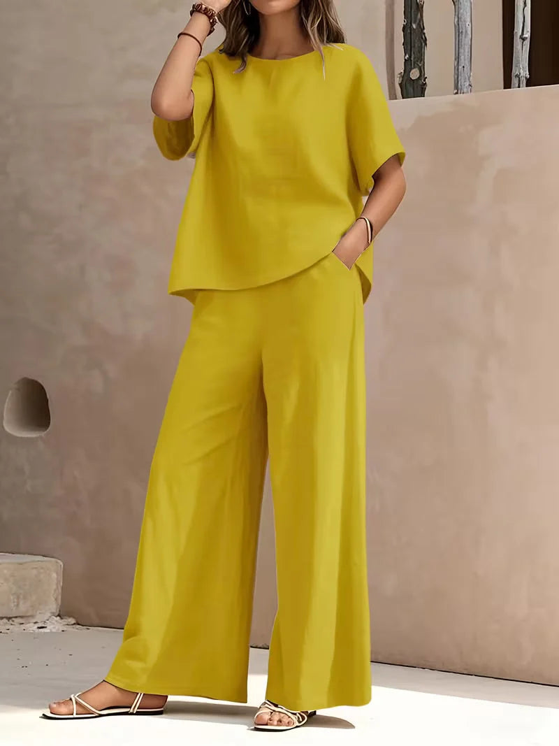Josy | Conjunto de Camiseta de Manga Corta y Pantalón de Pernera Ancha