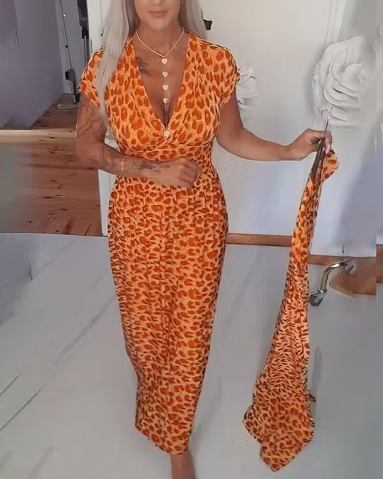 Liona | Vestido Elegante con Estampado de Leopardo y Escote en V