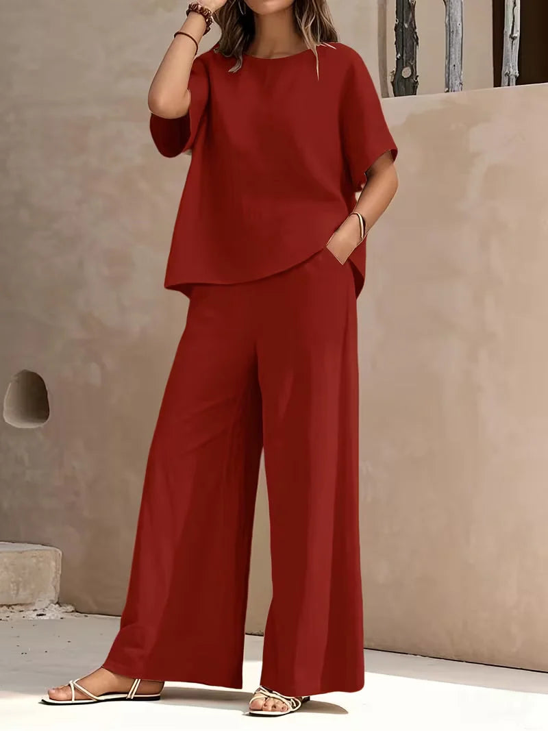Josy | Conjunto de Camiseta de Manga Corta y Pantalón de Pernera Ancha