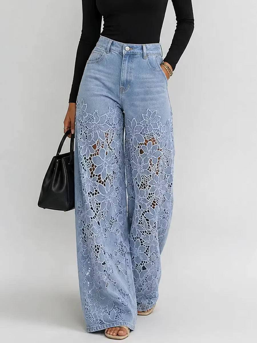 Loure | Vaqueros de Pernera Ancha con Encaje y Aberturas + Bolso de Regalo
